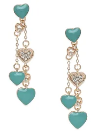 Mahi Rose Gold Plated Green Heart Crystal Layered Necklace with Dangler Earrings for Women (NL11037945ZGre)-thumb2