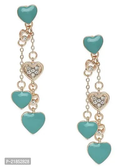 Mahi Rose Gold Plated Green Heart Crystal Layered Necklace with Dangler Earrings for Women (NL11037945ZGre)-thumb3