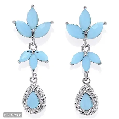 Mahi Rhodium Plated Classic Designer mint blue crystals dangler earrings for girls and women ER1109546R