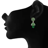 Mahi Meenakari Work Green Artificial Bead Floral Jhumka Drop Earrings for Women (ER1109685R)-thumb1