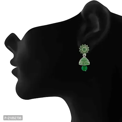 Mahi Meenakari Work Green Artificial Bead Floral Jhumka Drop Earrings for Women (ER1109685R)-thumb2