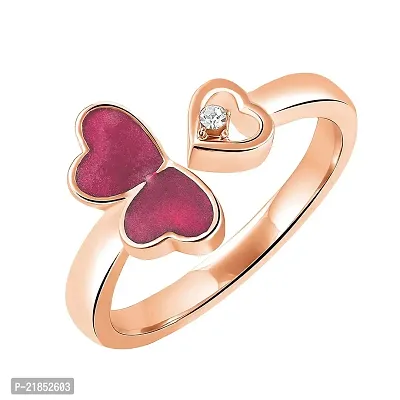 Mahi Tripple Heart Red Meena Work Rosegold Plated Adjustable Finger Ring for Women (FR1103128ZRed)