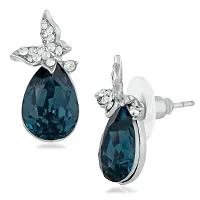 Oviya Rhodium Plated Exclusive Montana Blue and White Crystals Butterfly Stud Earrings for girls and women ER2109619R-thumb2