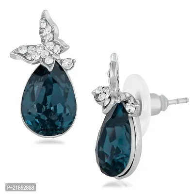 Oviya Rhodium Plated Exclusive Montana Blue and White Crystals Butterfly Stud Earrings for girls and women ER2109619R-thumb3