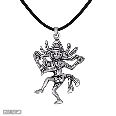 Mahi Antique Rhodium Plated Devi Maa Locket Pendant with Black Rope for Men and Women (PS1101796R)