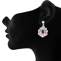Donna Fashion Red Floral Drop Rhodium Plated Dangler Earrings with Crystals for Women ER30092R-thumb1