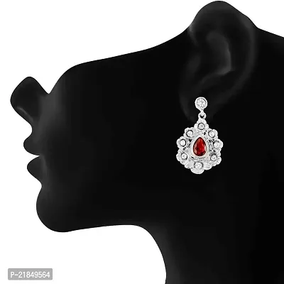 Donna Fashion Red Floral Drop Rhodium Plated Dangler Earrings with Crystals for Women ER30092R-thumb2