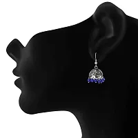 Mahi Oxidised Rhodium Plated Ethnic Jhumki Earrings with Blue Beads for women ER1109469RDBlu-thumb1