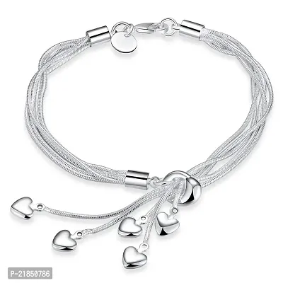 Mahi Heart Charm Silver Rhodium Plated Alloy Bracelet for Women-thumb0