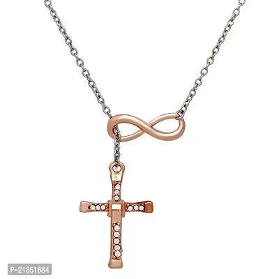 Mahi Rosegold Plated Infinity Cross Symbol Pendant Necklace with Crystals for Women (PS1101731M)