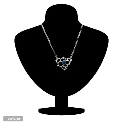 Mahi CZ Blue Flower Rhodium Plated Pendant for Women PS1193668RBlu-thumb2