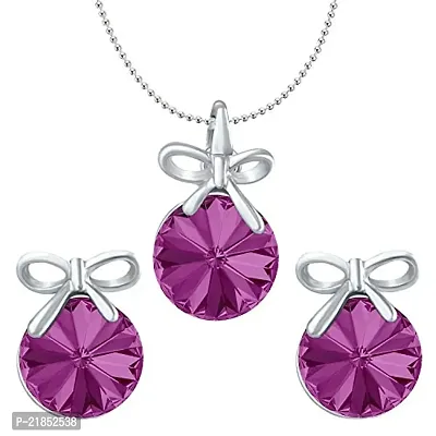 Mahi Fushia Purple Swarovski Crystals Bow Pendant Set for Women and Girls NL1104080RCFus