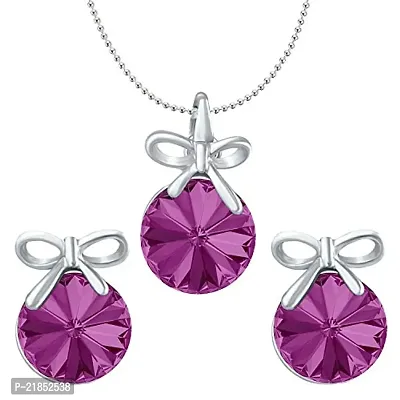 Mahi Fushia Purple Swarovski Crystals Bow Pendant Set for Women and Girls NL1104080RCFus-thumb0