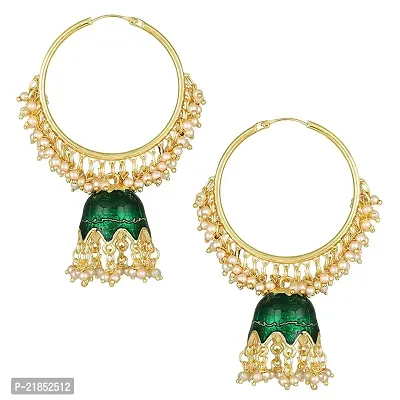 Mahi Green Meenakari Work Enamelled Artificial Pearl Bali Jhumki Earrings for Women (ER1109774GGre)-thumb0