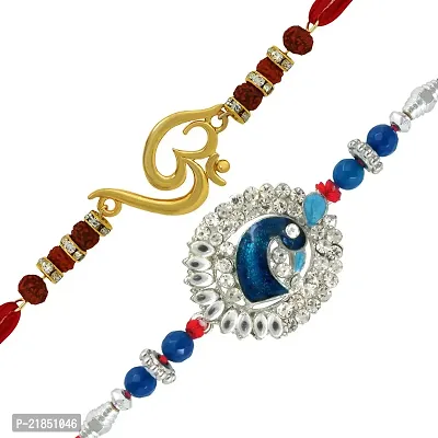 Mahi Combo of Beautiful Peacock and Divine Om Rakhi for Brothers (Bracelet) CO1104644M