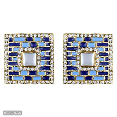 Mahi Squarish Dangler Earrings with Crystals and Blue Meenakari Enamel for Women (ER11098145GBlu)-thumb3