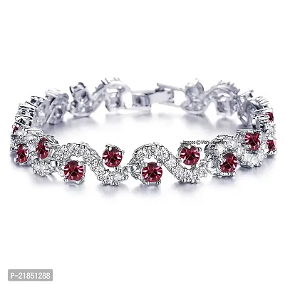 Mahi Rhodium Plated Rich Royal Pink Crystals Bracelet for Women BR1100282RPin