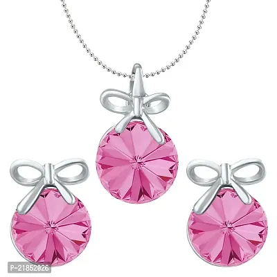 Mahi Rose Pink Swarovski Crystals Bow Pendant Set for Women and Girls NL1104080RRPin