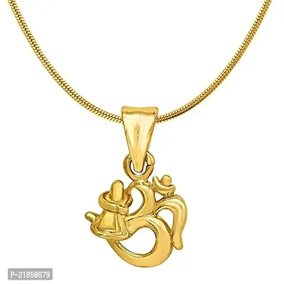 Diwali Gift - Mahi Exa Collection Om Shivalinga Gold Plated Religious God Pendant with Chain for Men  Women PS6012018G