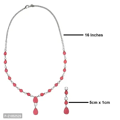 Mahi Rhodium Plated Cute  Delicate Pink, White Crystals Necklace Set for Women (NL1103805RPin)-thumb4