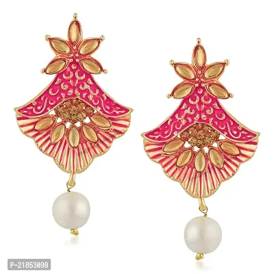Mahi Meenakari Work Floral Dangler Earrings with Crystal and Artificial Pearl for Womens (ER1109673G)-thumb0