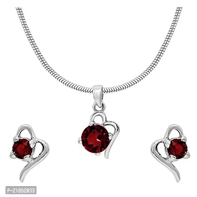 Mahi with Swarovski Crystals Red Victorian Heart Rhodium Plated Pendant Set for Women (NL1104141RCRed)