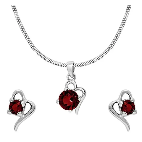 Mahi with Swarovski Crystals Victorian Heart Plated Pendant Set for Women (NL1104141RCRed)