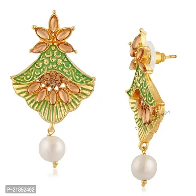 Mahi Meenakari Work Floral Dangler Earrings with Crystal and Artificial Pearl for Womens (ER1109674G)-thumb3