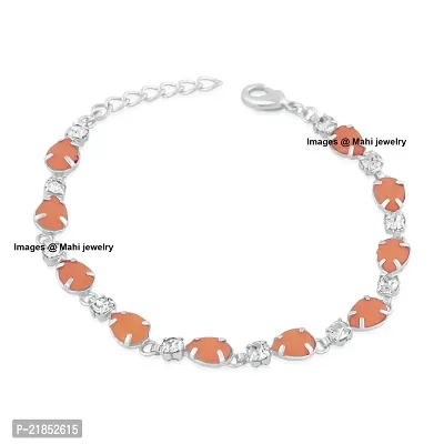 Oviya Rhodium Plated Orange Crystal Link Adjustable Bracelet for Women BR2100358R-thumb2