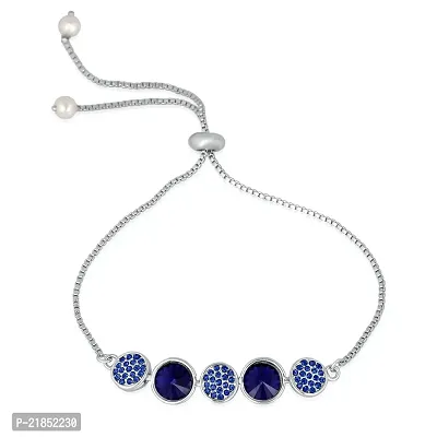 Mahi Rhodium Plated Exclusive Gleaming Crystal Link Bracelet for Women BR1100389RDBlu