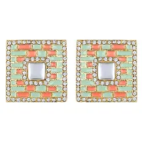 Mahi Squarish Dangler Earrings with Crystals and Light Green and Orange Meenakari Enamel for Women (ER11098146GLgre)-thumb2