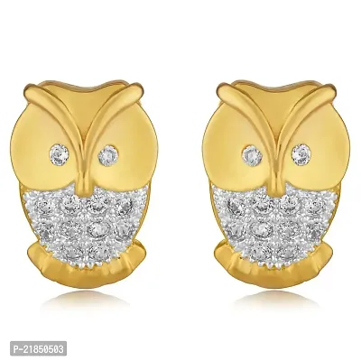 Mahi Gold Plated Mystical Owl Stud Earrings with CZ for Women ER1100548G