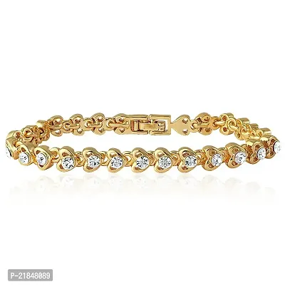 Mahi Gold Plated Crystal Tiny Hearts Single Strand Bracelet for Women BR1100128G
