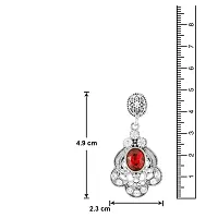 Donna Fashion Red Floral Oval Rhodium Plated Dangler Earrings with Crystals for Women ER30093R-thumb2