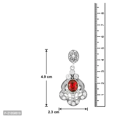 Donna Fashion Red Floral Oval Rhodium Plated Dangler Earrings with Crystals for Women ER30093R-thumb3