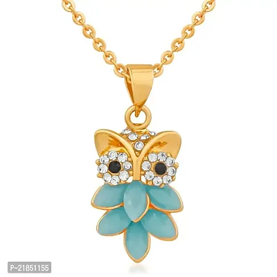 Mahi Gold Plated Nocturnal Owl Pendant with Blue Crystals for girls and women PS1101684G-thumb0