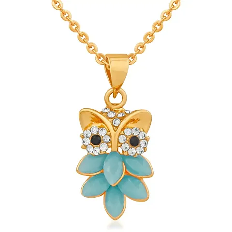 Mahi Plated Nocturnal Owl Pendant with Crystals for girls and women PS1101684G