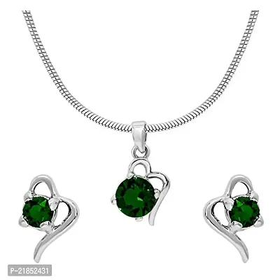 Mahi with Swarovski Elements Green Victorian Heart Rhodium Plated Pendant Set for Women NL1104141RGre-thumb0