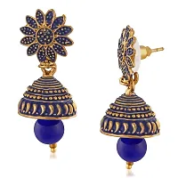 Mahi Meenakari Work Blue Artificial Bead Floral Jhumka Drop Earrings for Women (ER1109690G)-thumb2