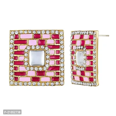 Mahi Squarish Dangler Earrings with Crystals and Maroon and Pink Meenakari Enamel for Women (ER11098149GMrn)