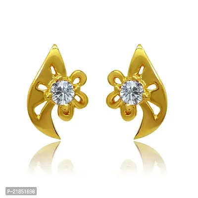 Mahi Exa Collection CZ White Floral Leaf Gold Plated Stud Earrings for Women ER6012016GWhi