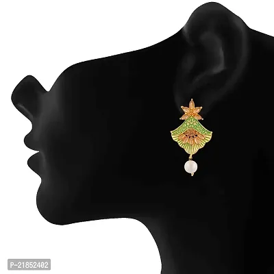 Mahi Meenakari Work Floral Dangler Earrings with Crystal and Artificial Pearl for Womens (ER1109674G)-thumb2