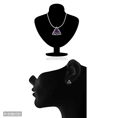 Mahi with Swarovski Elements Purple Triangle Beauty Rhodium Plated Pendant Set for Women NL1104143RPur-thumb4