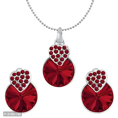 Mahi Light Red Swarovski Crystals Heart Pendant Set for Women and Girls NL1104089RCLRed