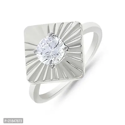 Mahi with Swarovski Zirconia Square Solitaire Rhodium Plated Finger Ring for Women FR1105011R14