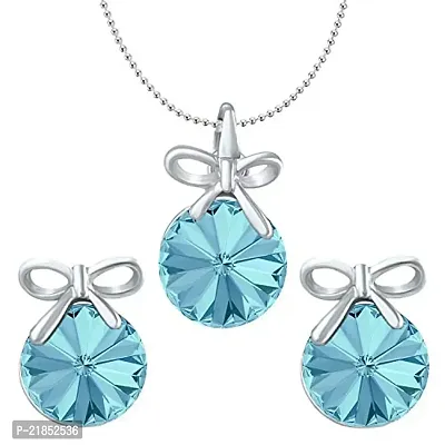 Mahi Aqua Blue Swarovski Crystals Bow Pendant Set for Women and Girls NL1104080RABlu