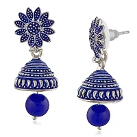 Mahi Meenakari Work Blue Artificial Bead Floral Jhumka Drop Earrings for Women (ER1109684R)-thumb2