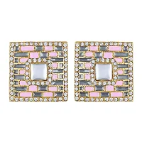 Mahi Squarish Dangler Earrings with Crystals and Grey and Pink Meenakari Enamel for Women (ER11098150GGry)-thumb2