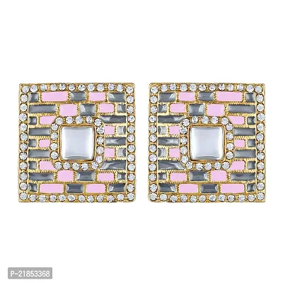 Mahi Squarish Dangler Earrings with Crystals and Grey and Pink Meenakari Enamel for Women (ER11098150GGry)-thumb3