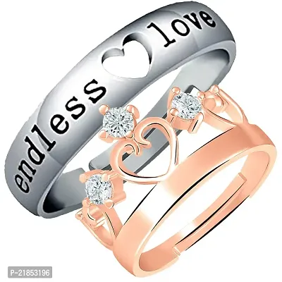Mahi Valentine Gifts Endless Love and Crown Adjustable Couple Ring with Crystal (FRCO1103178M)